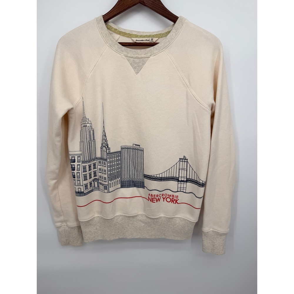 Vintage Y2K Abercrombie & Fitch NYC Skyline Sweatshirt M Cream New York 2000s